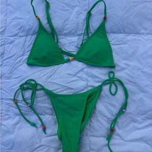 SOLD ON DEPOP White Fox Green Triangle Bikini Set